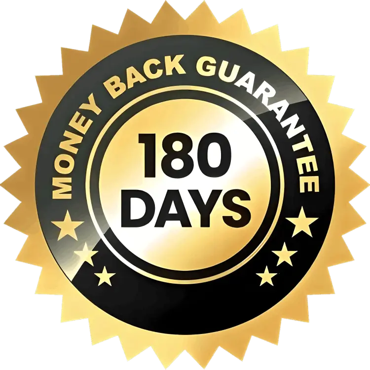 Finessa 180 day money back guarantee badge for customer satisfaction assurance